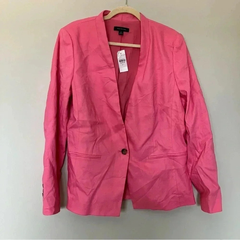 NWT  Ann Taylor linen blend pink Barbiecore blazer
